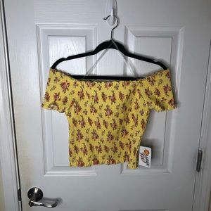 Orange Kiss Smocked Yellow Off Shoulder Crop Top